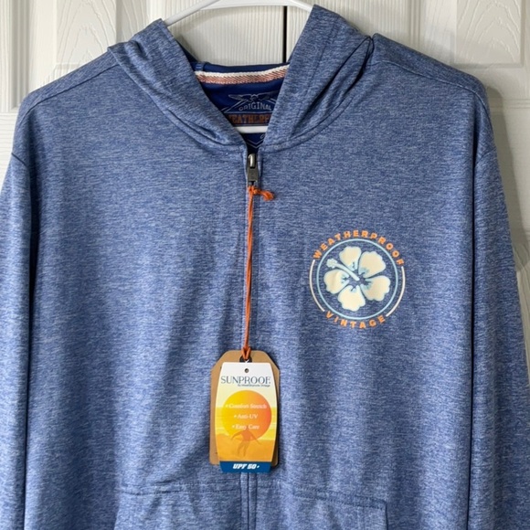 Original Weatherproof Vintage Sun Proof Blue Zip Up Hoodie Size M - Picture 3 of 13